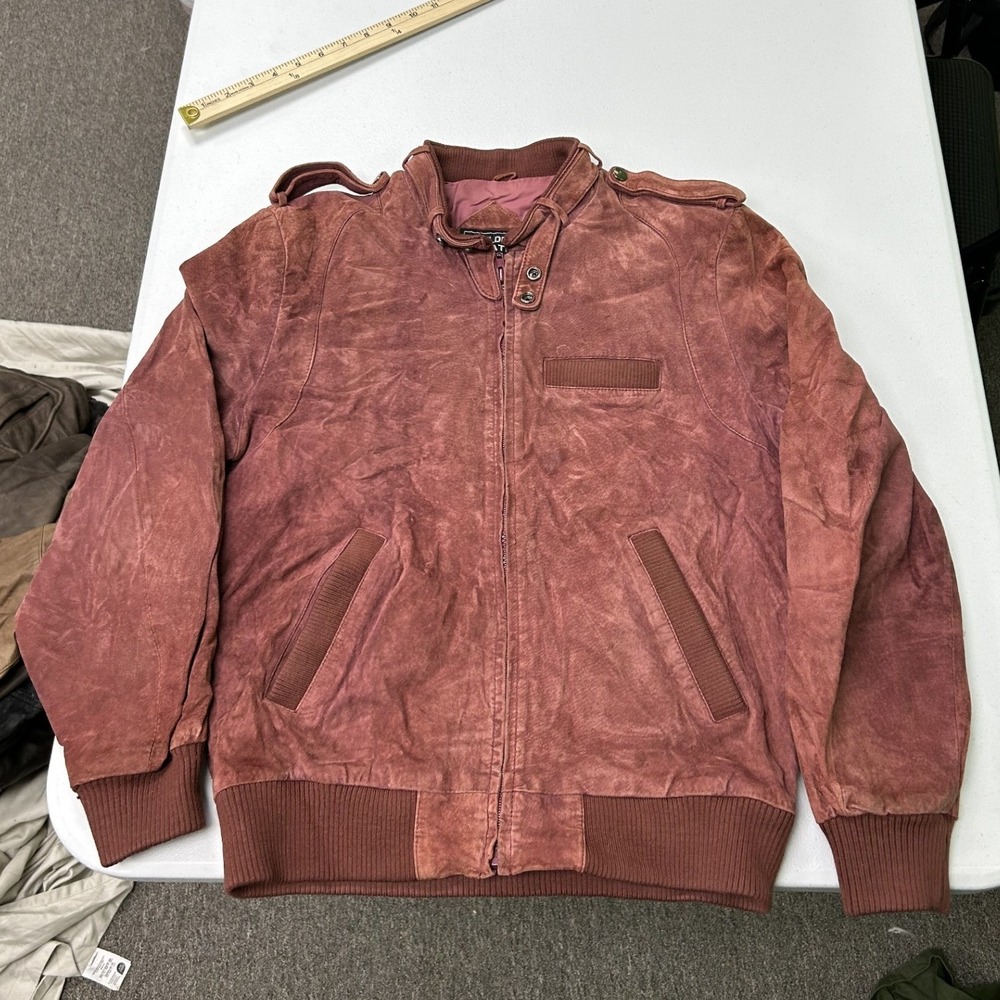 Golden State Suede Bomber Jacket Mens M Red Vintage Leather Epaulettes Zip Up